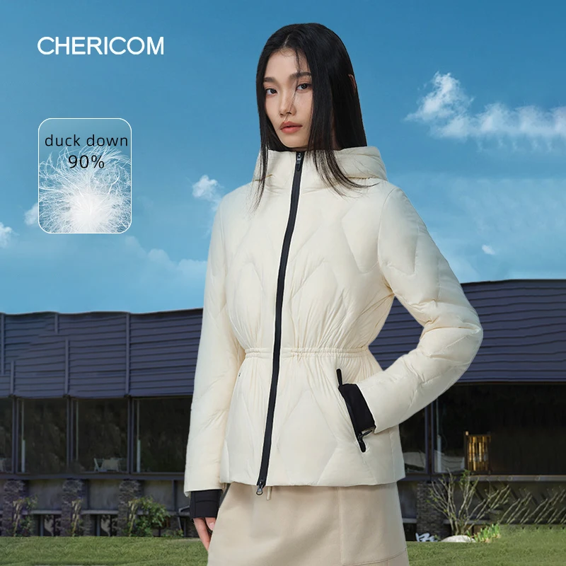 

Chericom женский пуховик короткий легкий осенне-зимний пуховик с завязками на талии и карманами на молнии Y309019Y