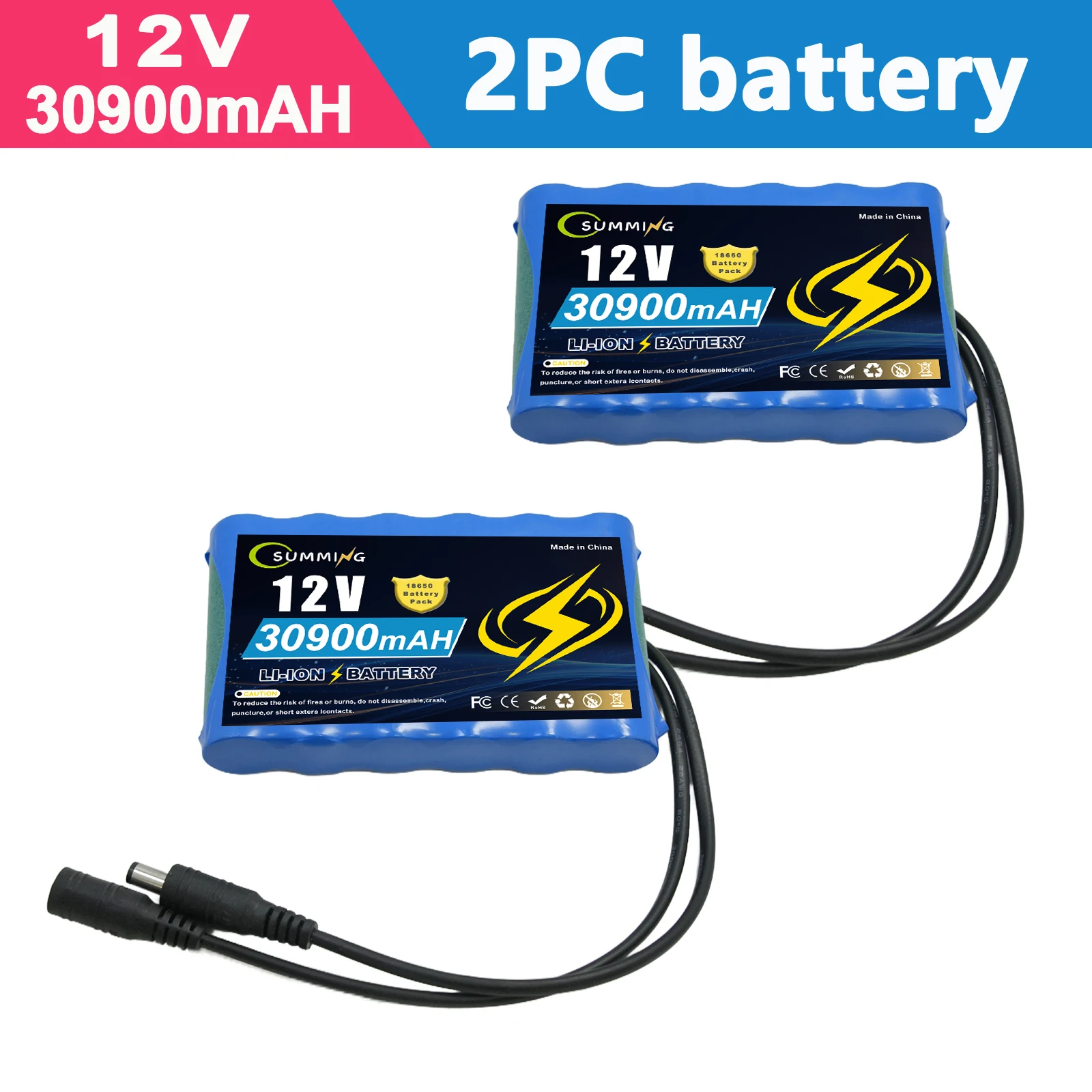 

12.6v 30.9Ah Rechargeable Lithium Ion Battery Pack Portable Super 12V 30900mah Battery Capacity DC CCTV Cam Monitor +Charger