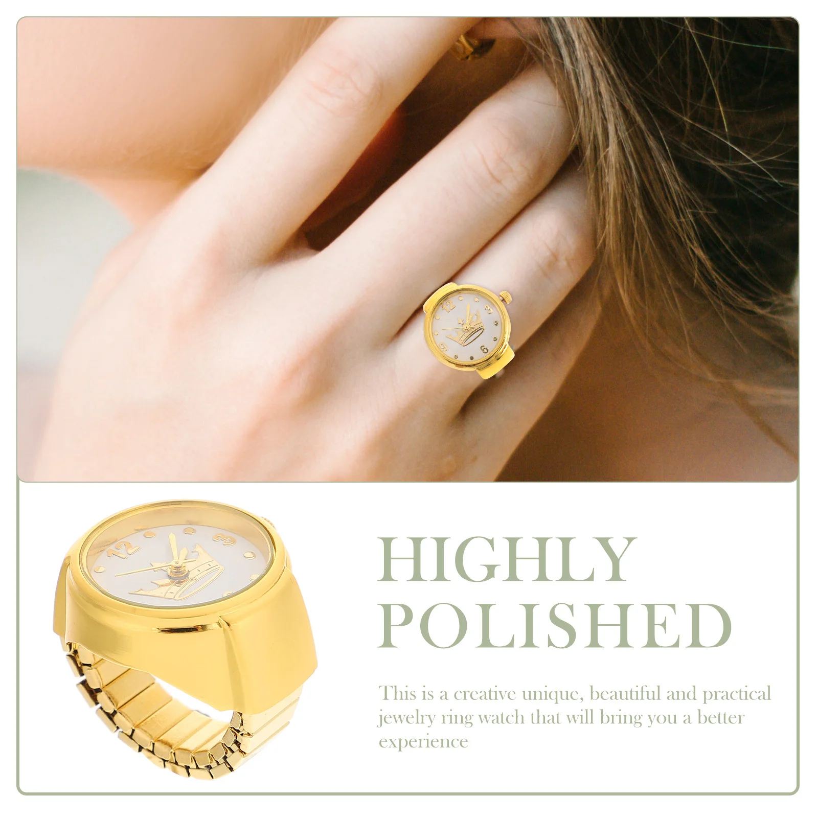 

Crown Ring Watch Exquisite Gradient Design Wear-Resistant Portable Finger Watch for Party Gathering Decorative Accessory