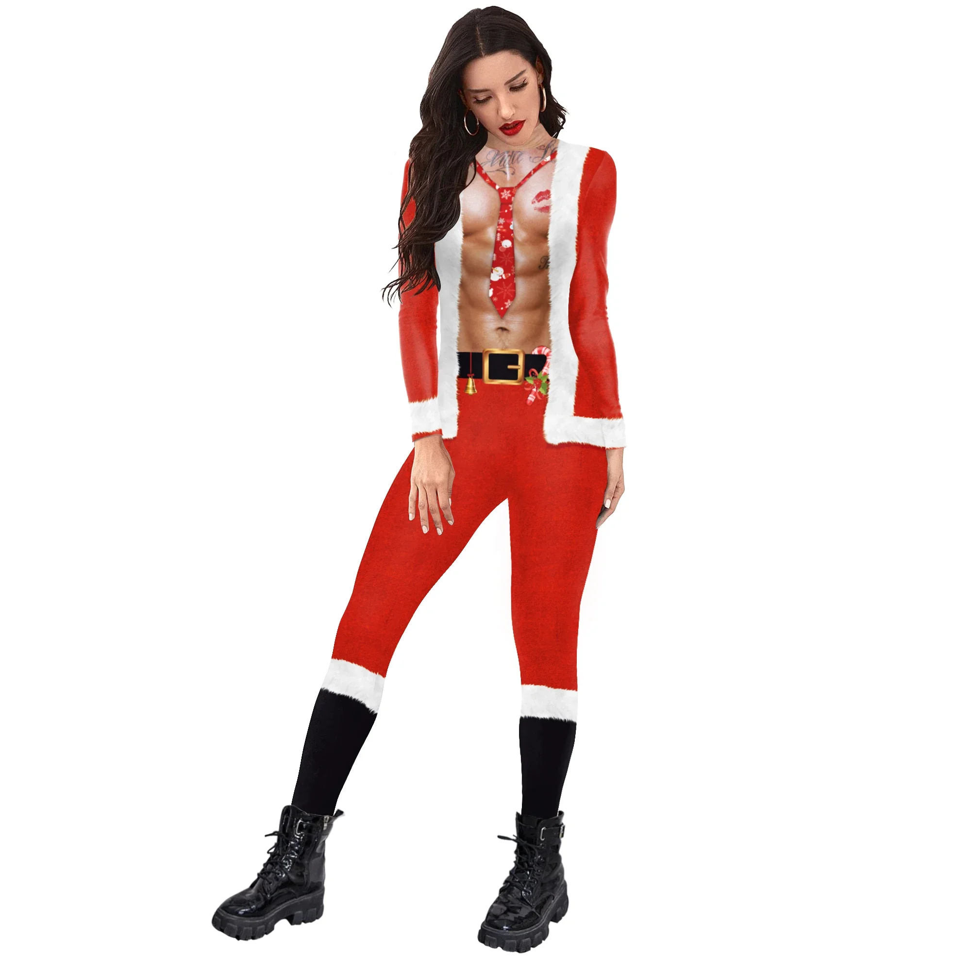

2025 New Christmas Women Men Jumpsuit Long Sleeve Digital Printing Cosplay Costumes Holiday Party Funny Bodysuit Performance