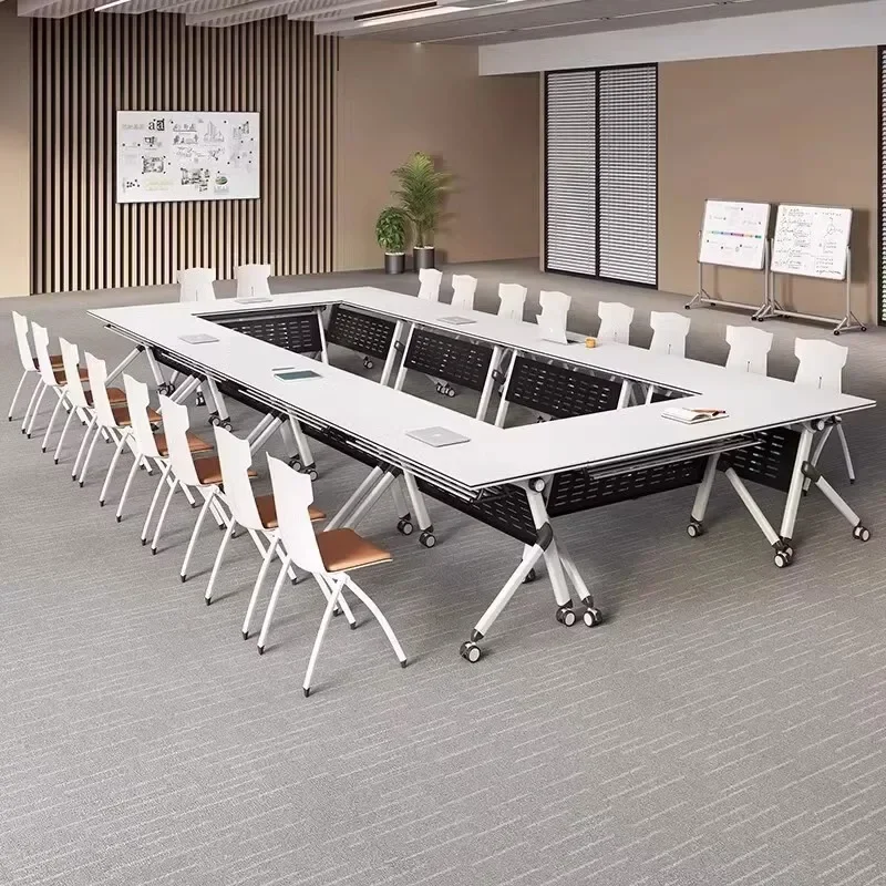 Folding long table training room table and chair combination meeting table, hotel education mobile splicing activity training