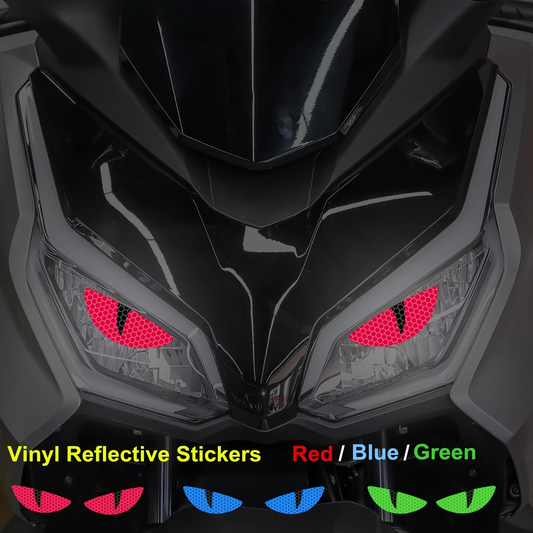 1Pair Devil's Eyes Reflective Motorcycyle Stickers for Scooter Headlight Helmets Night Driving or Riding Safety Warning Decals