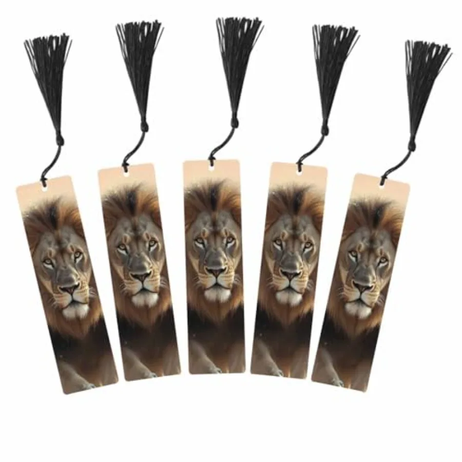 

5 Pcs Bookmarks Beast Animal King Wooden Bookmarks with Tassel for Students Reader Teachers Book Lovers