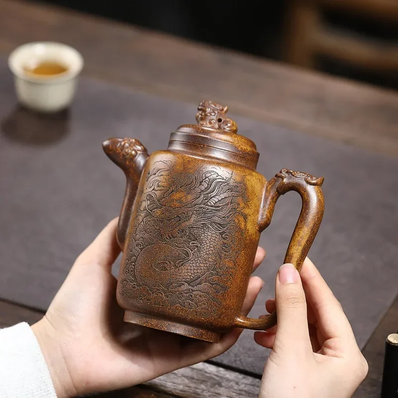 Yixing handmade purple clay teapot, dragon bone,raw ore, gold sand,tea pot, Kung Fu tea set 420ml