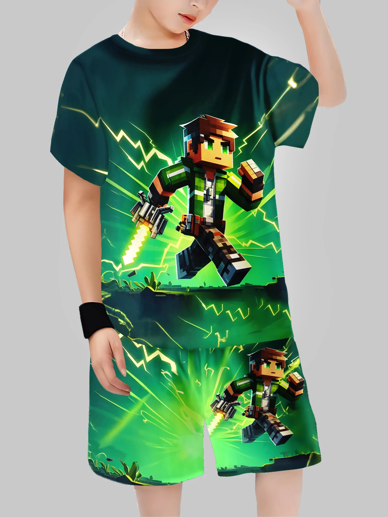Block Man Digital Printing Cross Border Children's Clothing Casual Short Sleeved T-shirt Boys' Clothing image 6