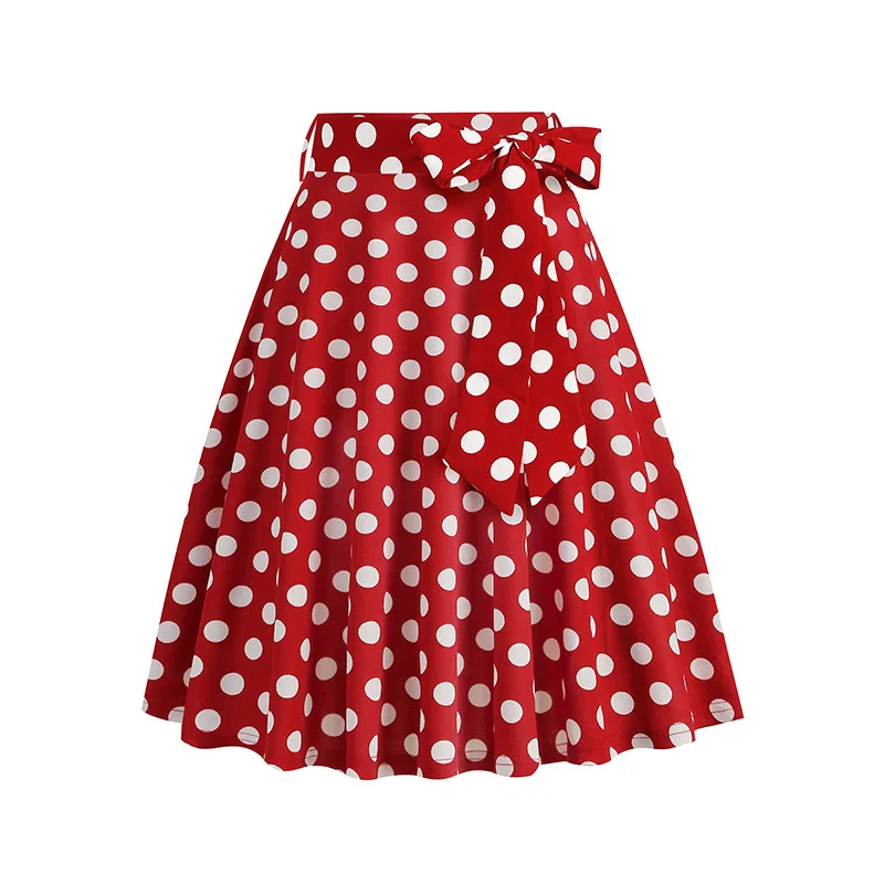 50s Pinup Vintage Polka Dot Rockabilly Swing Skirts Women Spring Summer Retro Belted High Waist A-Line Flare Skirt