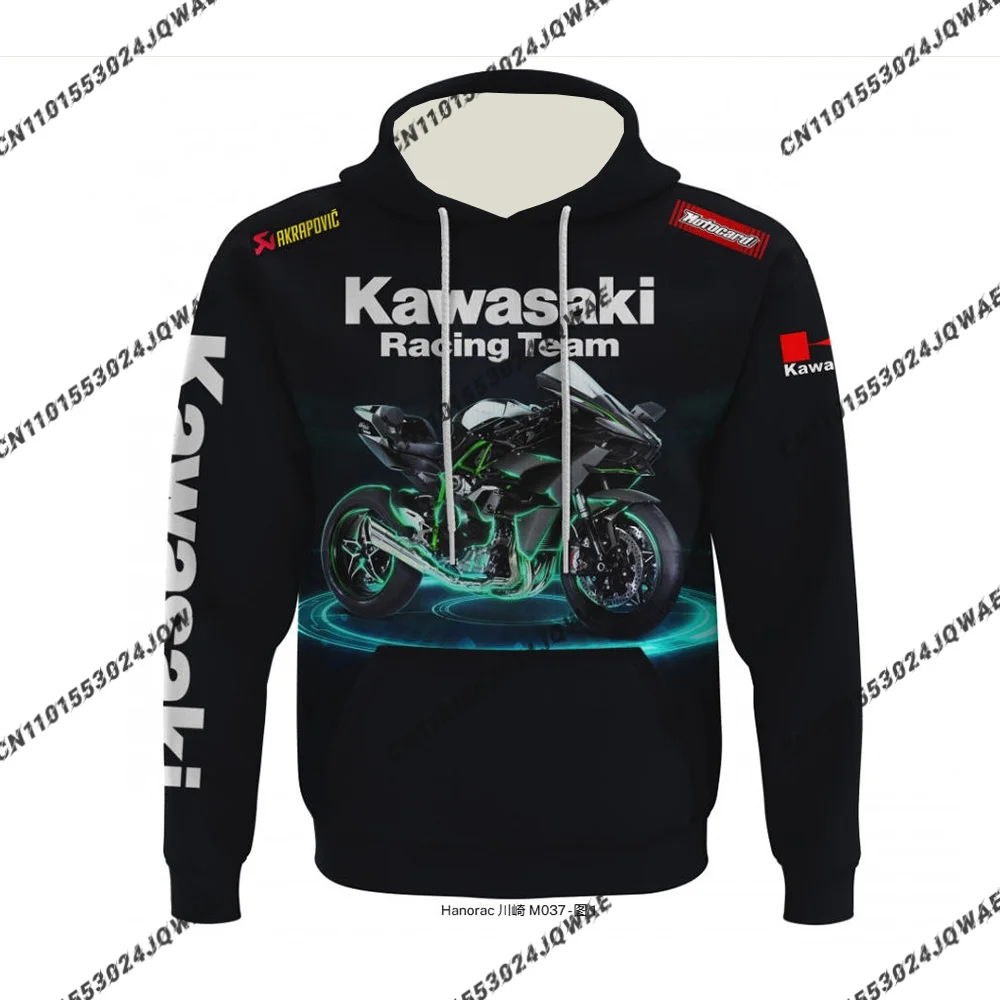 

Kawasaki Motorcycle H2 Long Sleeved Hooded Men Racing Clothes Oversized Breathable Riding Clothes 3D Quick Drying Sports Shirt