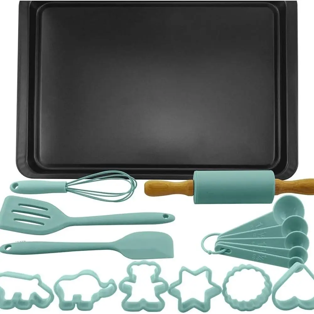 

Gray 16-Piece Nonstick Cookie Baking Set with Cutters and Mini Pin for DIY Kitchen Fun