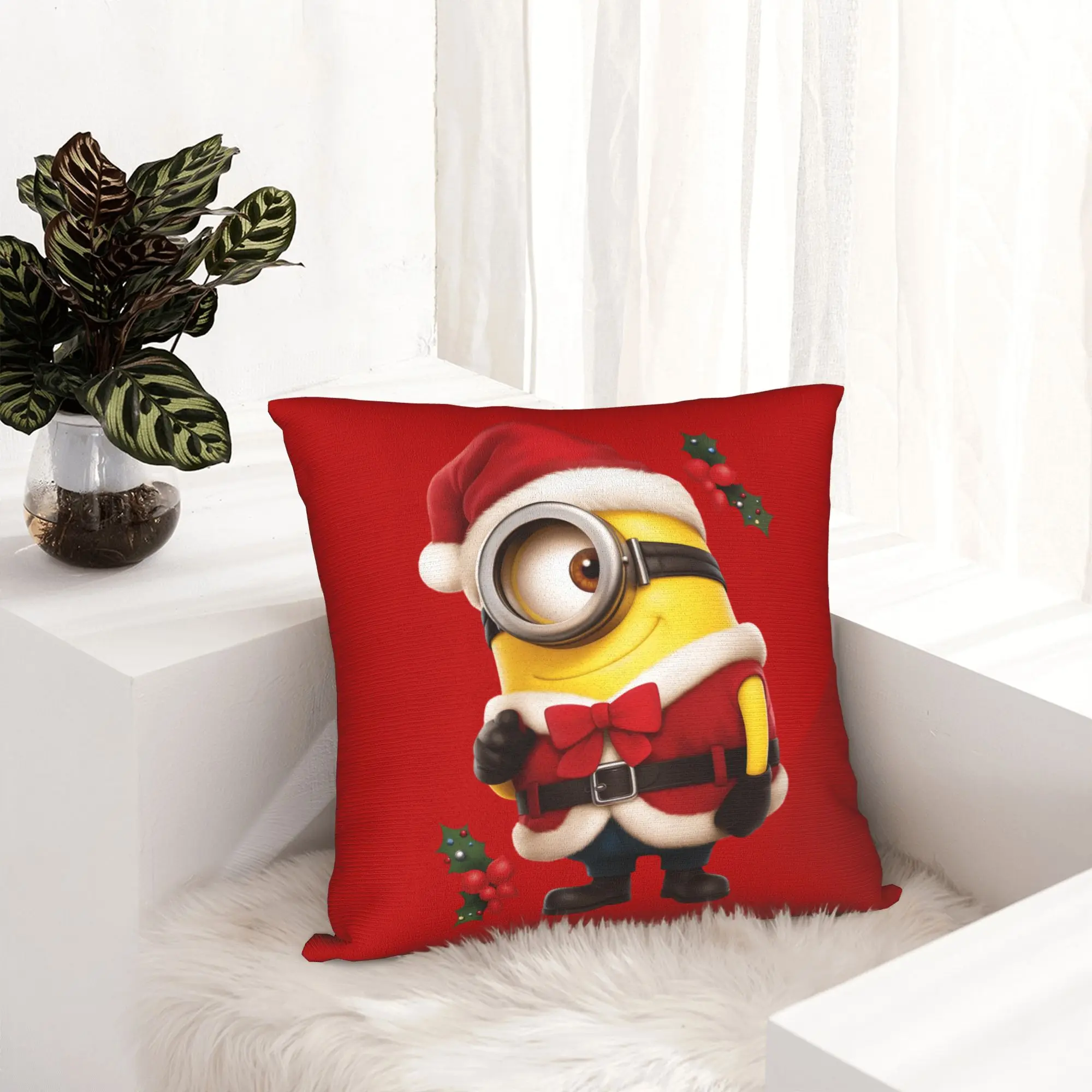 Cartoon M-Minions Christmas Pillowcase Printing Polyester Cushion Cover Decorations  Pillow Case Cover Home Wholesale 18''