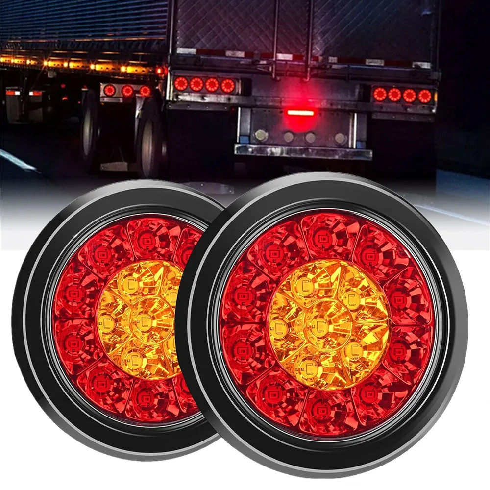 

2PCS Red Yellow 4" Round Truck Trailer Brake Stop Turn Tail Lights Waterproof Rear Led Signal Taillight 12V/24V Caravan Van Lamp