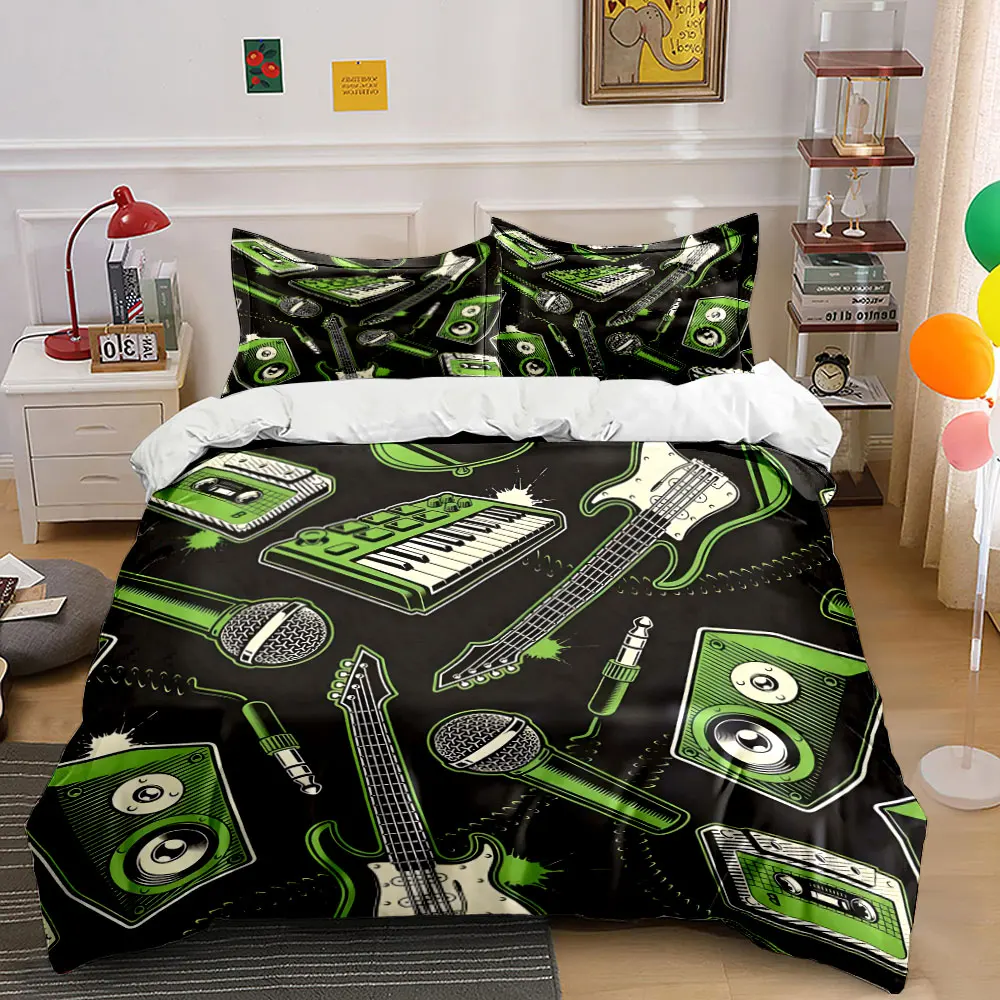 "Music Equipment Set for Performances" kid's and adults' bedroom decor, Exquisite three-piece bedding set gift