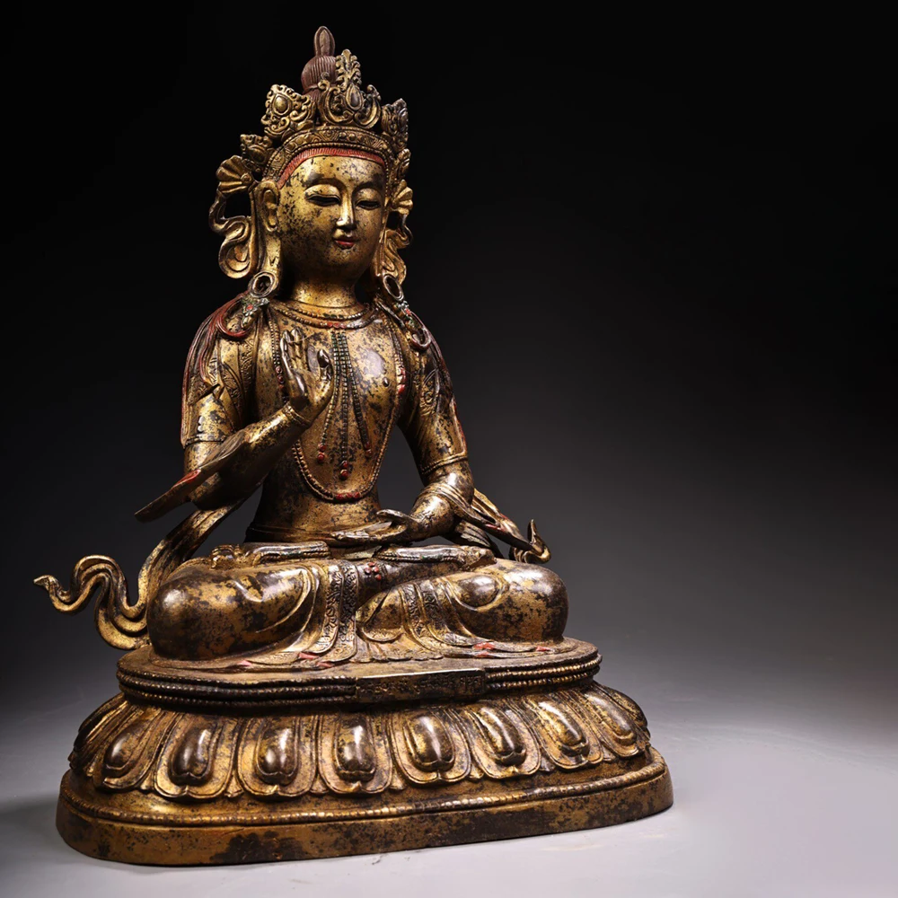 Pure Copper Retro Ksitigarbha Bodhisattva Statue Tibetan Jiuhua Mountain Home Altar Decor