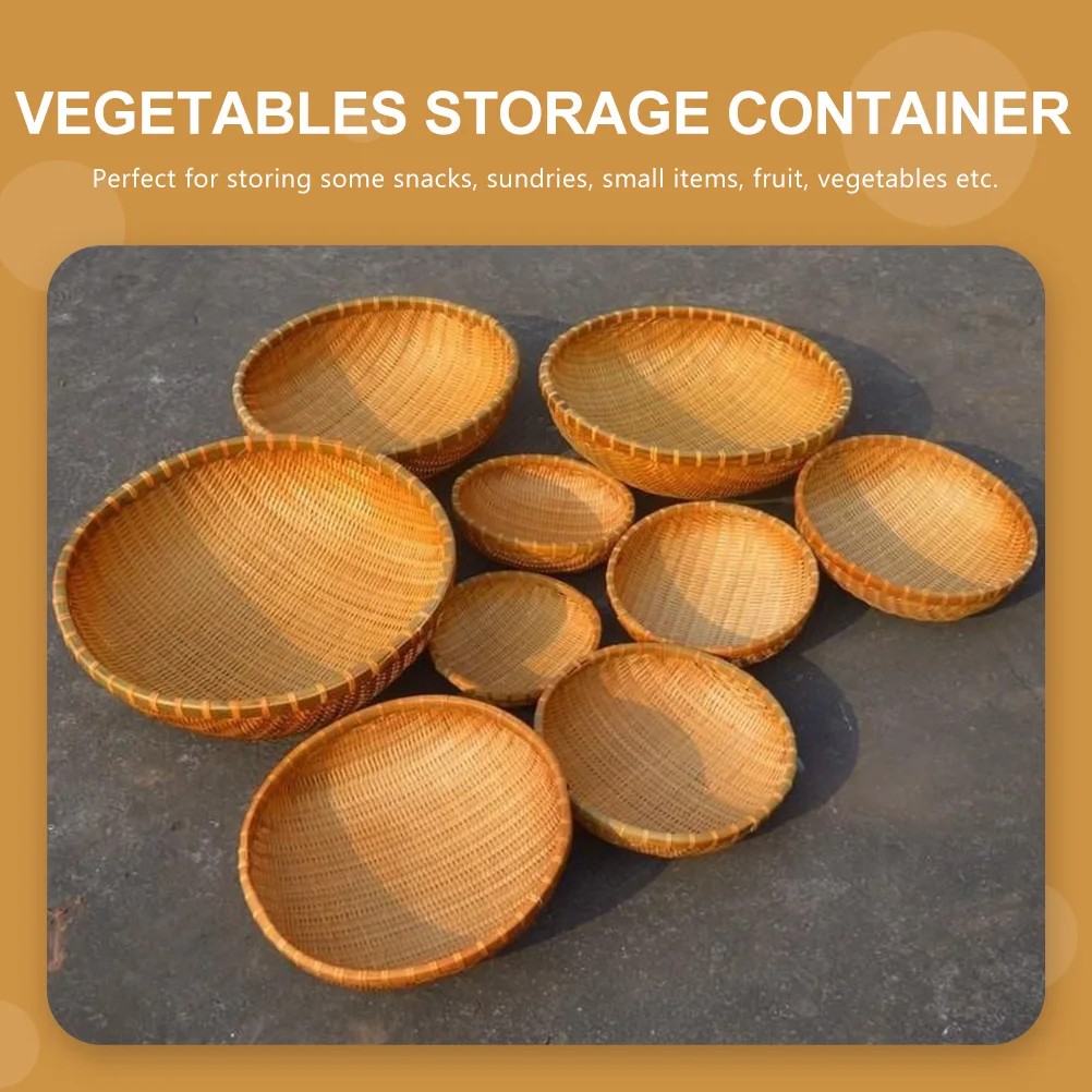

Bamboo Woven Basket 18x6cm Kitchen Storage Container for Snacks Vegetables Fruits Home Cafe Use Draining Basket