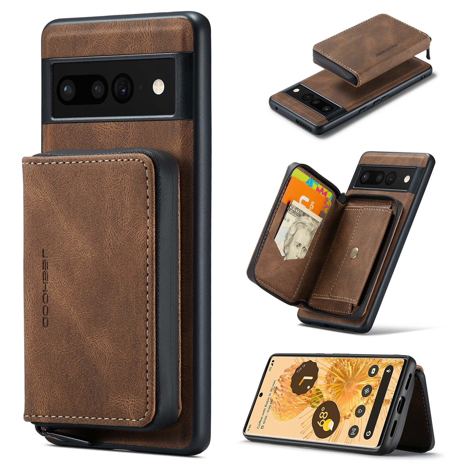 JEEHOOD Case For GOOGLE Pixel Fold 6A 7A 8A/Pixel 6 7 8 9 Pro XL Magnetic Split body High-capacity Leather Mobile Phone Cover