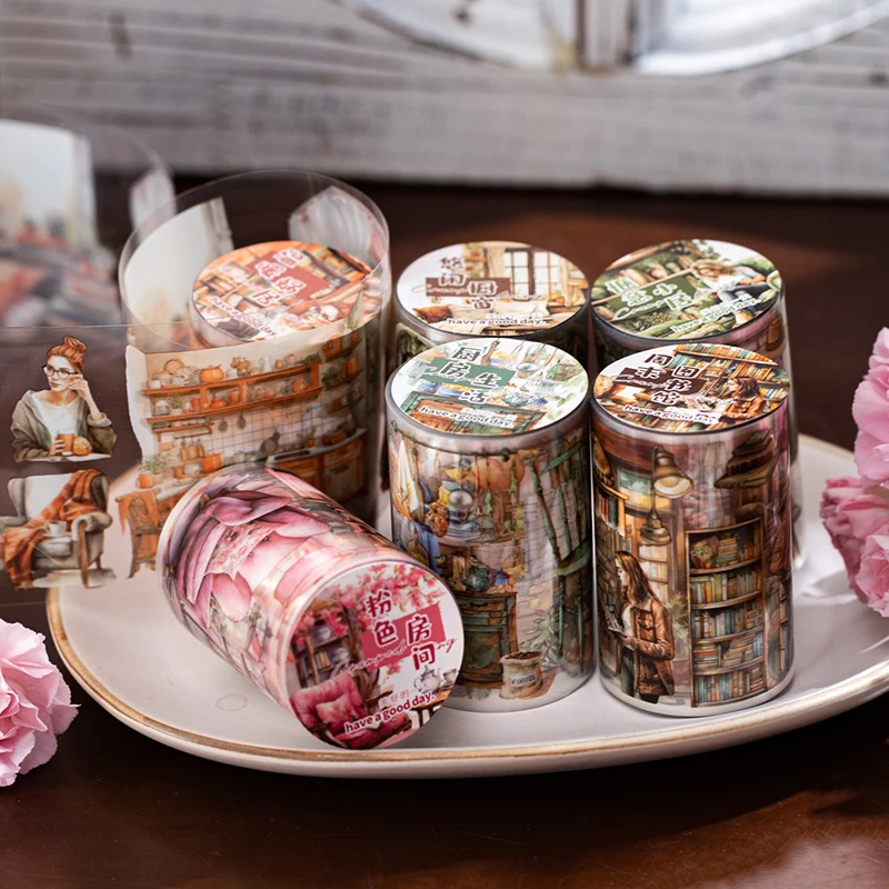6x200cm 1roll Piece Retro Daily Life Tape Sticker Roll, Nostalgic Motifs of DIY Handmade Album Scrapbooking Decorative Paper