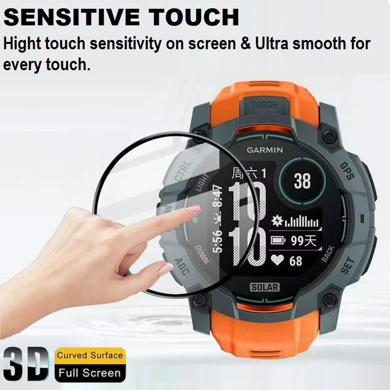 Garmin Instinct 3 50mm / 45mm 스마트 시계 전체 커버 보호 필름 용 3PCS 3D 곡선 가장자리 화면 보호기