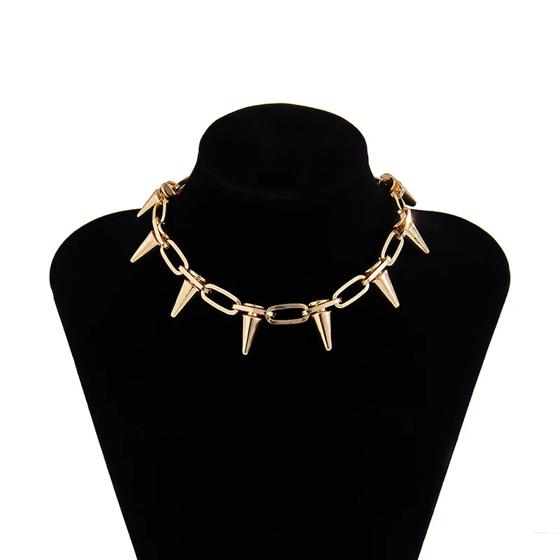 Harajuku Style Personality Fashion Punk Choker Necklace Goth Rivet Metal Spike Link Clavicle Chain For Women Men Jewelry