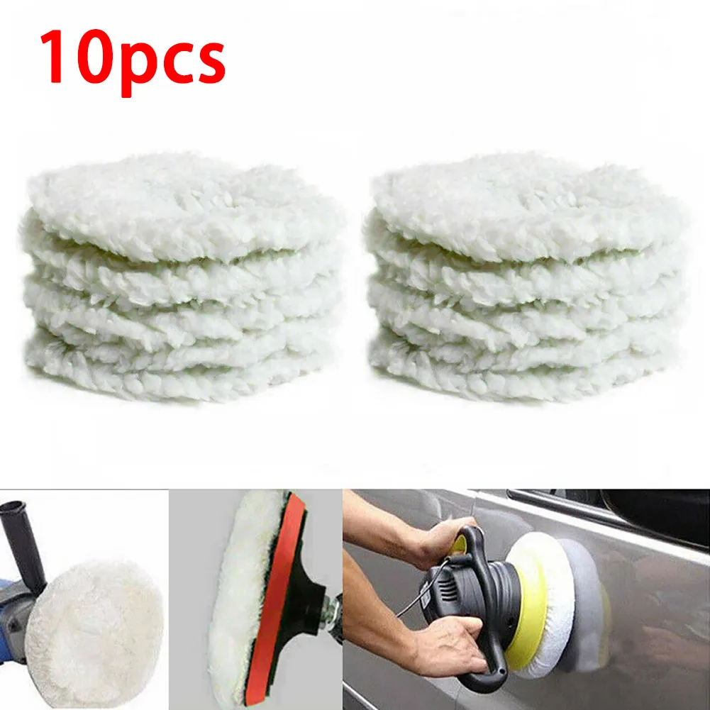 

10Pcs Polishing Bonnet Buffer Pads Soft White Wool Bonnet Pads For 5 - 6inch Car Polisher Waxing Cleaning