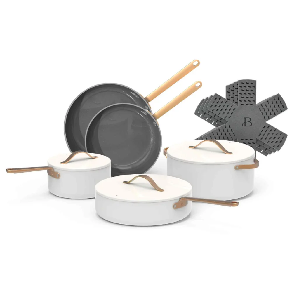 

12pc Ceramic Non-Stick Cookware Set, White Icing, By Drew Barrymore Cooking Pots Set