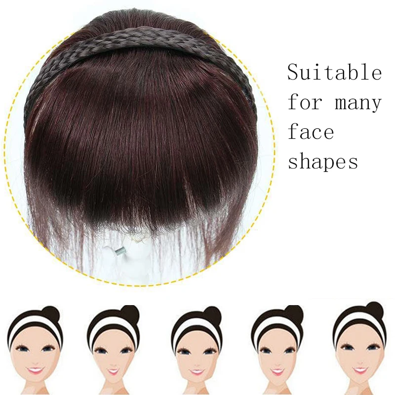 SC Human Hair Fake Bangs Invisible Additional Hair 3D One-piece Bangs Piece Braid Headband Bangs Replacement Piece For Women