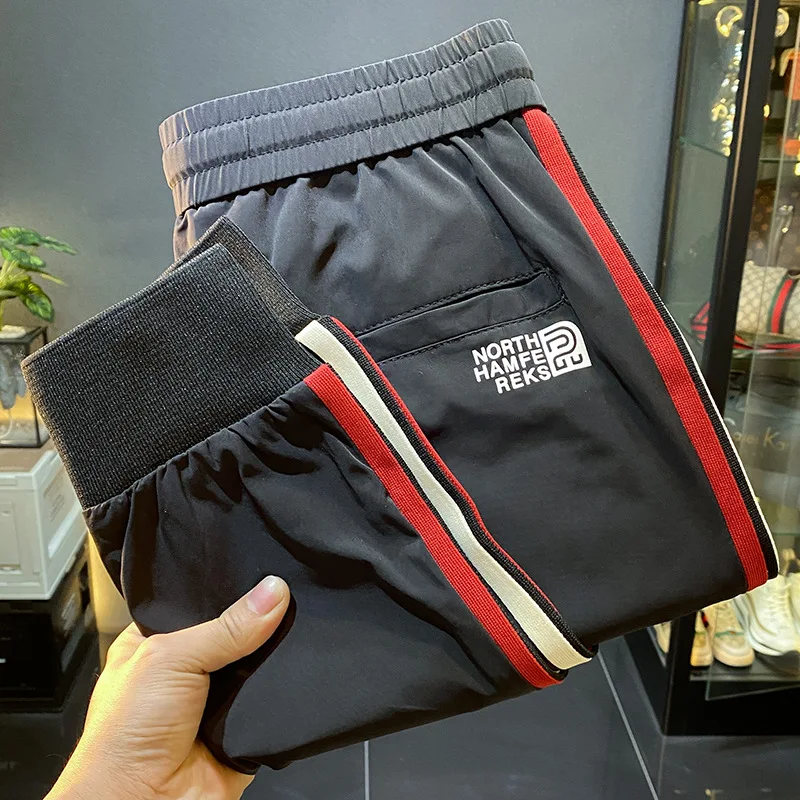 Calça esportiva justa amarrada no tornozelo masculina, calça casual de secagem rápida, moletom fino e respirável, suéter de meia calça, nova, verão, 2024