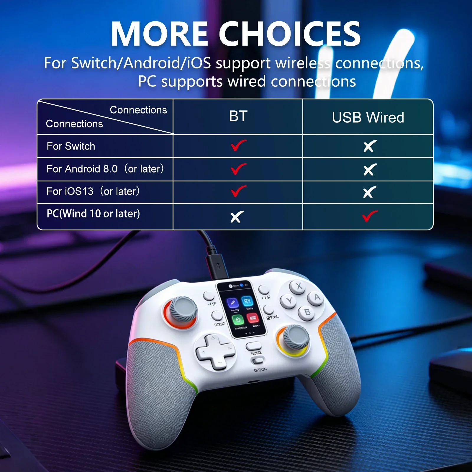 GAMINJA Wireless Game Controller RGB Gamepad For Switch / PC / Android / iOS Smart Screen On-board Programming Gamer Gift