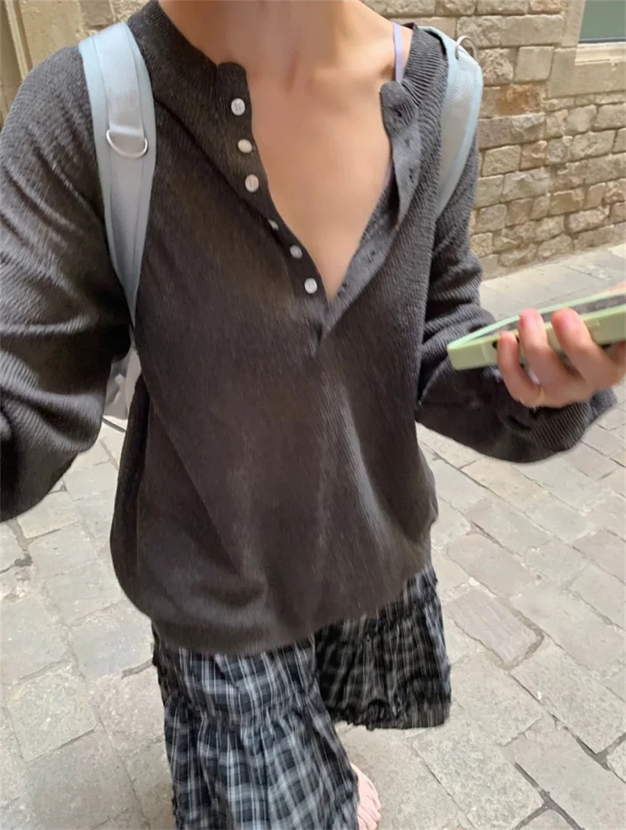 Модный свободный вязаный топ и клетчатая юбка, женский повседневный комплект с длинным светом V-Ne, осень-зима, Новое поступление