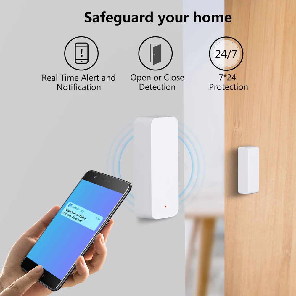 Tuya WiFi Zigbee Smart Door Sensor Smart Home Door Open/Closed Detectors Window Sensor SmartLife Works With Google Home Alexa