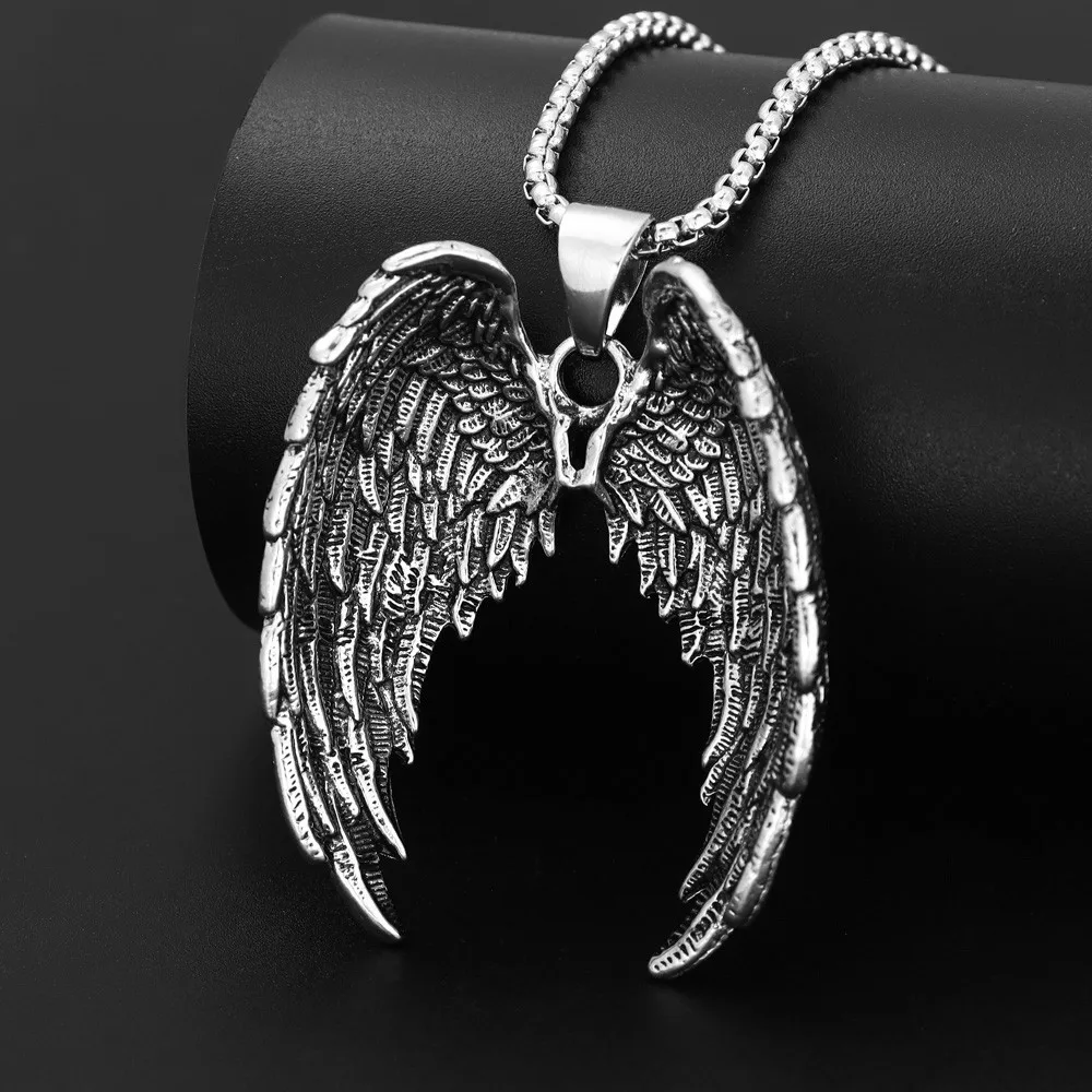New Style Dominating Fashion Pendant Necklace Titanium Steel Angel Wings Pendant Men\'s Necklace Jewelry Wholesale