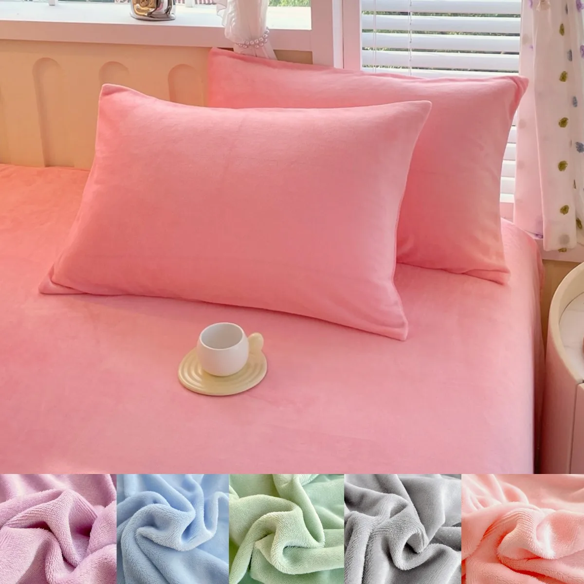 MOXI Velvet Fabric Pillowcase, Comfortable Bedding, Sleeping Pillowcover, High Quality, Solid Color, Warm Flannel, Winter