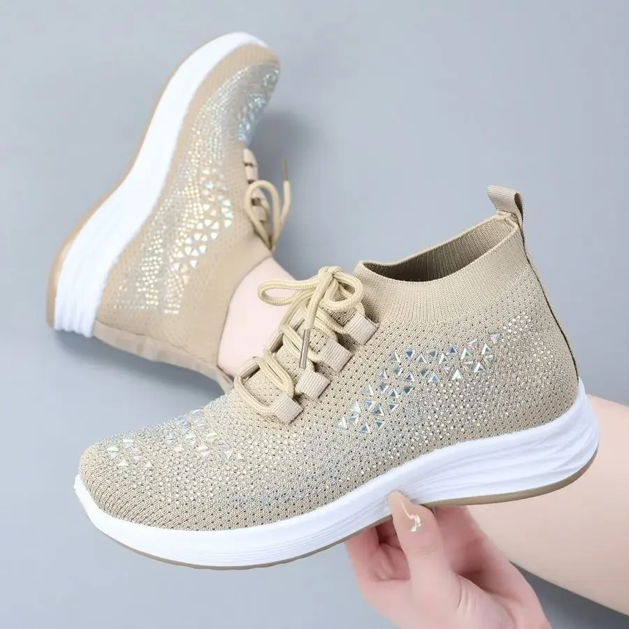 

Rhinestone Breathable Ladies Footwear Light 39 Original Trends 2025 Comfortable and Elegant Daily Routine Walking Women's Shoes