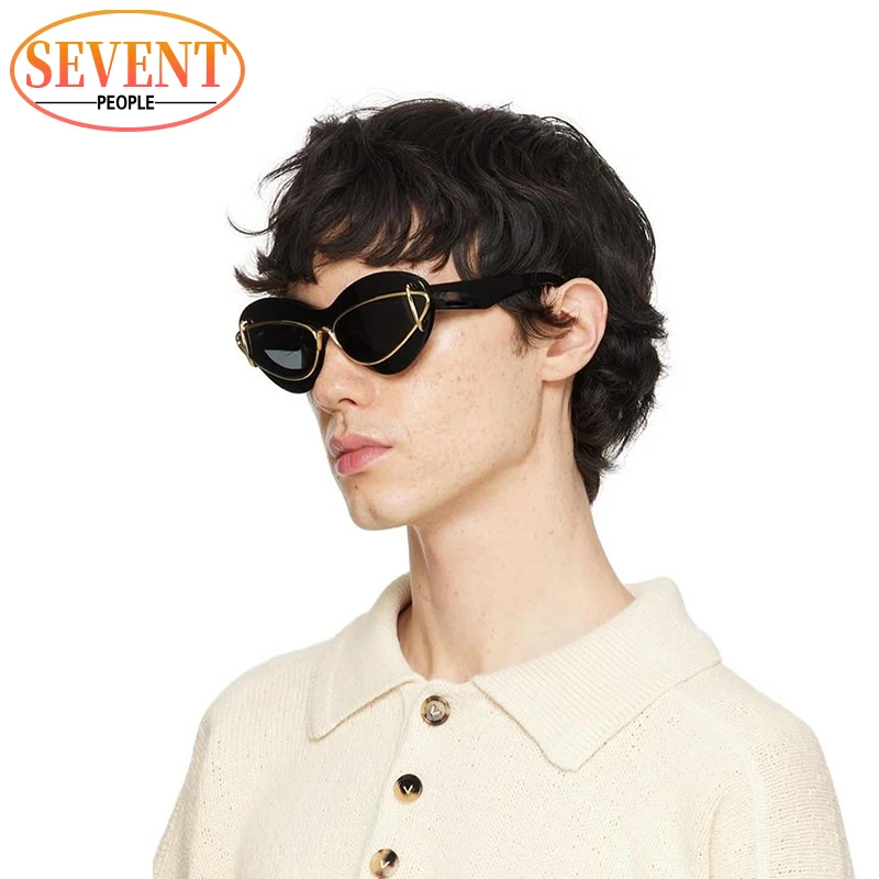 Double Frame Sexy Cat Eye Sunglasses Women 2024 Luxury Brand Designer New Fashion Cateye Sun Glasses For Men Trending Sunglass