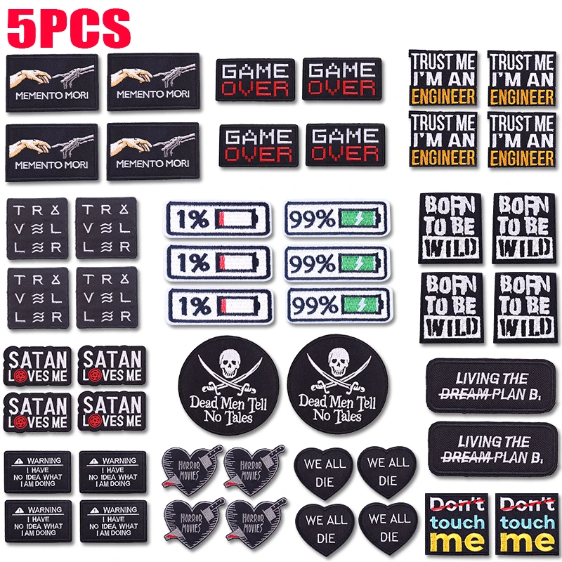 5PCS/lots Punk Letter Embroidered Patch Positive Language, Humorous Letters Patch Iron On Patches For Clothing Jackets Hats DIY