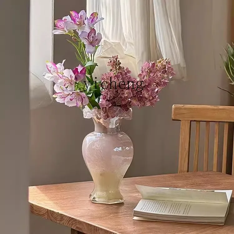 

FY3 Fenton glass vase, glazed flower arrangement, French decorative ornament in living room