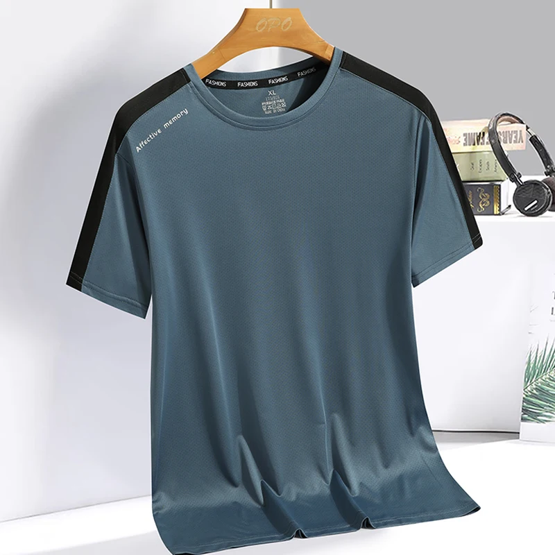 Ice silk short sleeved T-shirt for men\'s summer thin breathable mesh sports, fitness, quick drying running clothes T-shirt