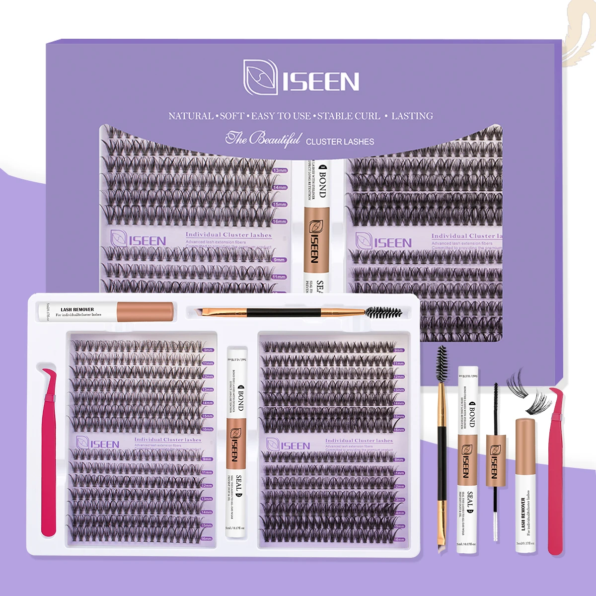 DlY Eyelash Extension Kit Individual Lashes Cluster D Curling, Lash Clusters With Lash Bond, Lash Remove And Seal 3040D set