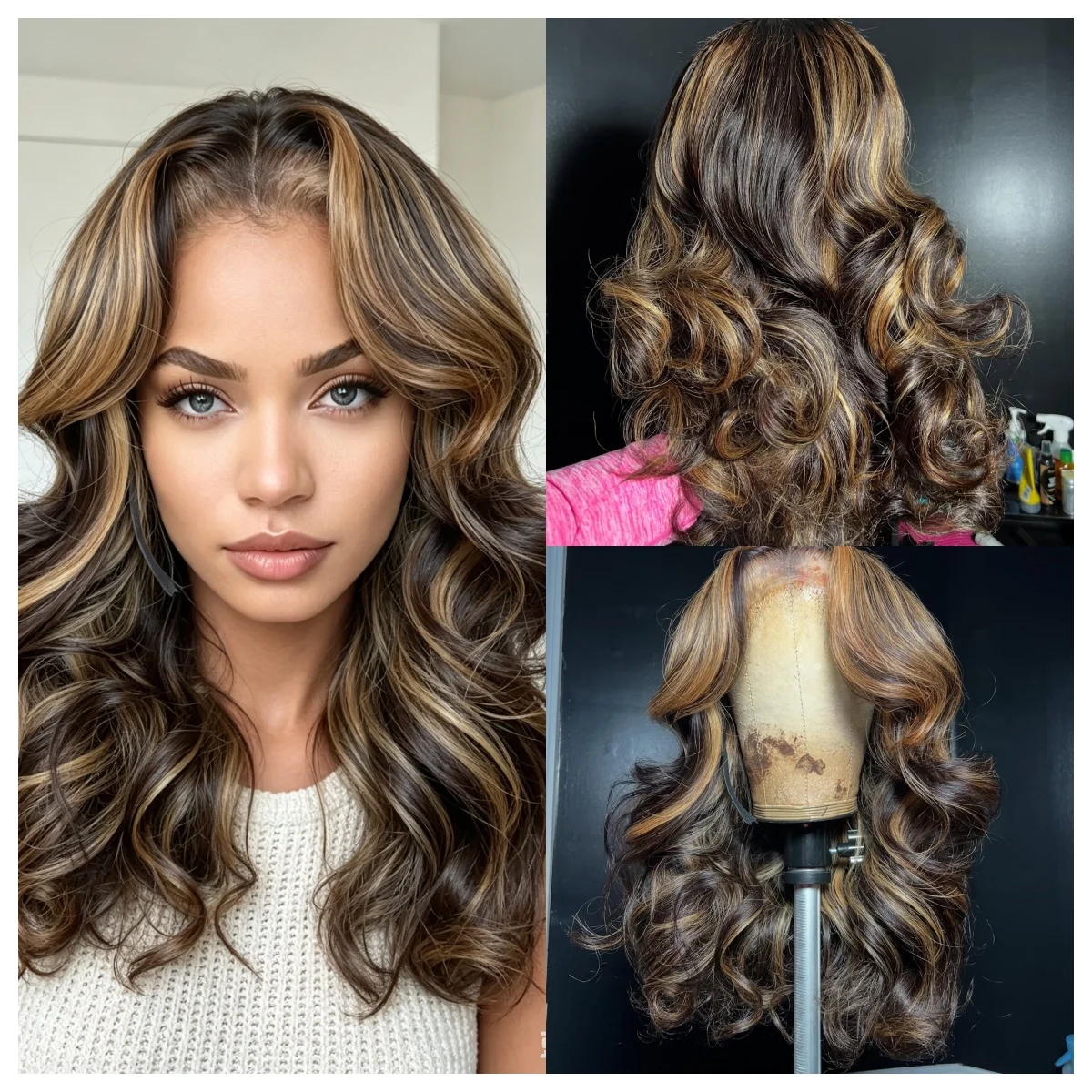 

Soft Highlight Blond Wave 180 Density 13x4 Lace Front Wig Pre-Plucked Body Wave Synthetic Hair on Clearance Sale