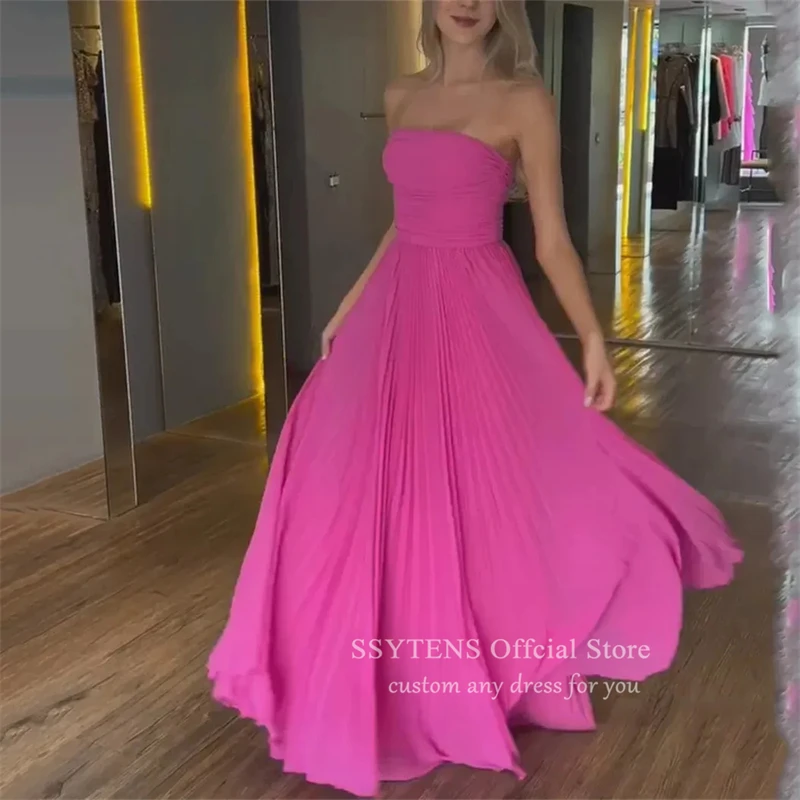 Pink Prom Dresses Strapless With Long Cape Robes De Soirée Chiffon Women Elegant Formal Party Evening Gowns Vestidos De Gala