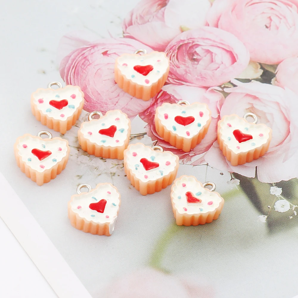 10pcs Cute Simulation Cake Resin Charms Heart Shape Food Dessert Mini Pendants for Earrings Necklace Jewelry Making Supplies