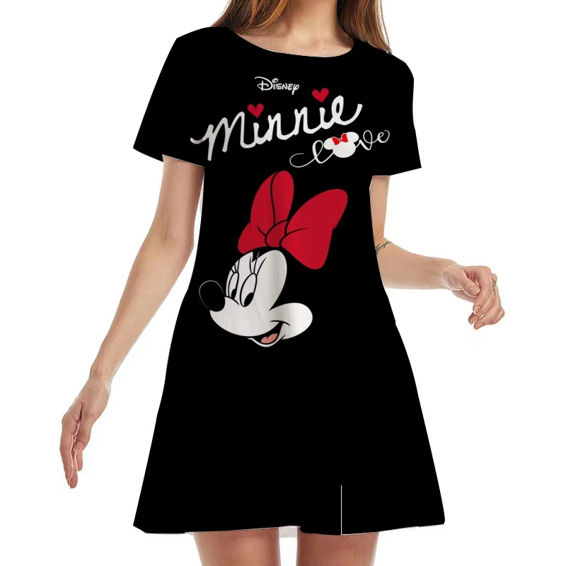 

2022 Summer New Disney Minnie Mickey Loose Short Sleeve Round Neck Dress Sexy Club Women's Knee Length Mini Dress Y2K