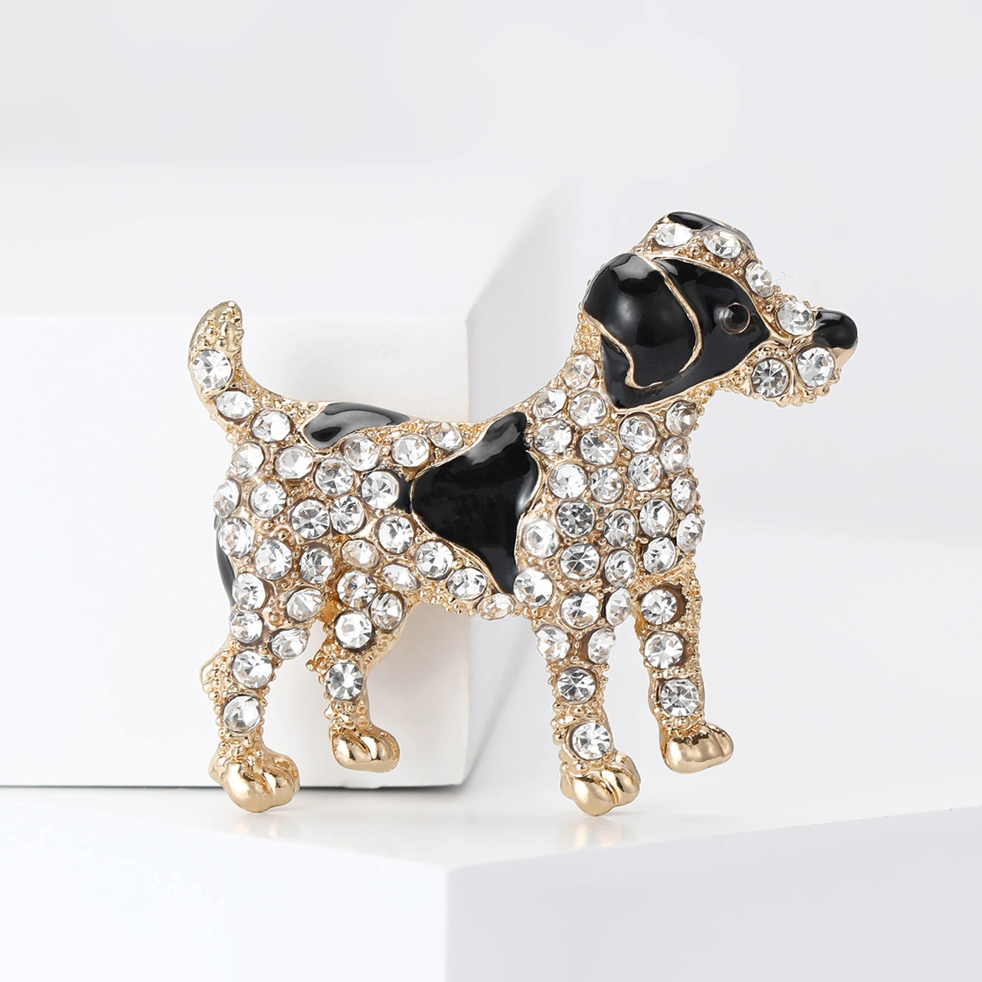 Cute Rhinestone Dog Brooches for Women Unisex Animal Pins 3-color Available Office Party Accessories Gifts