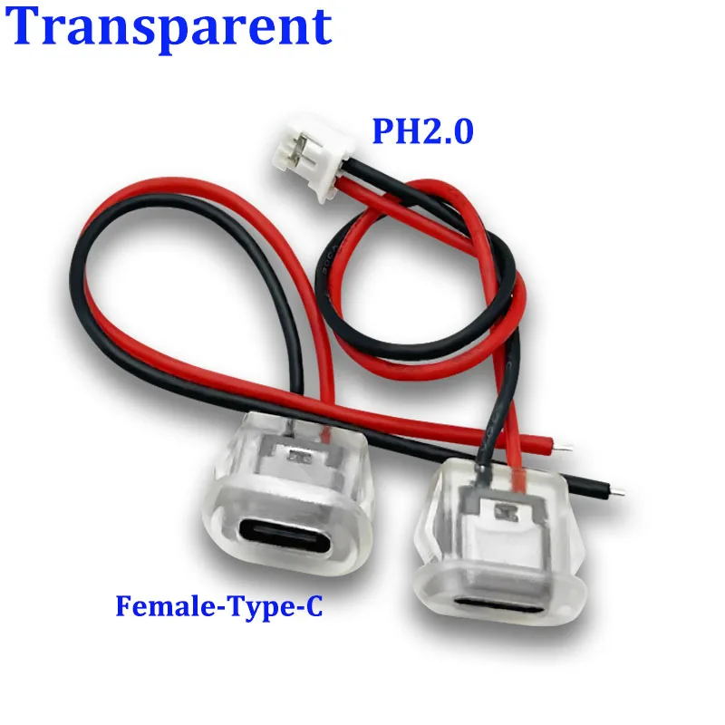 

10 pieces of 2-pin transparent USB-C connector female socket Type-C 3A power extension cord welding charging plug replacement