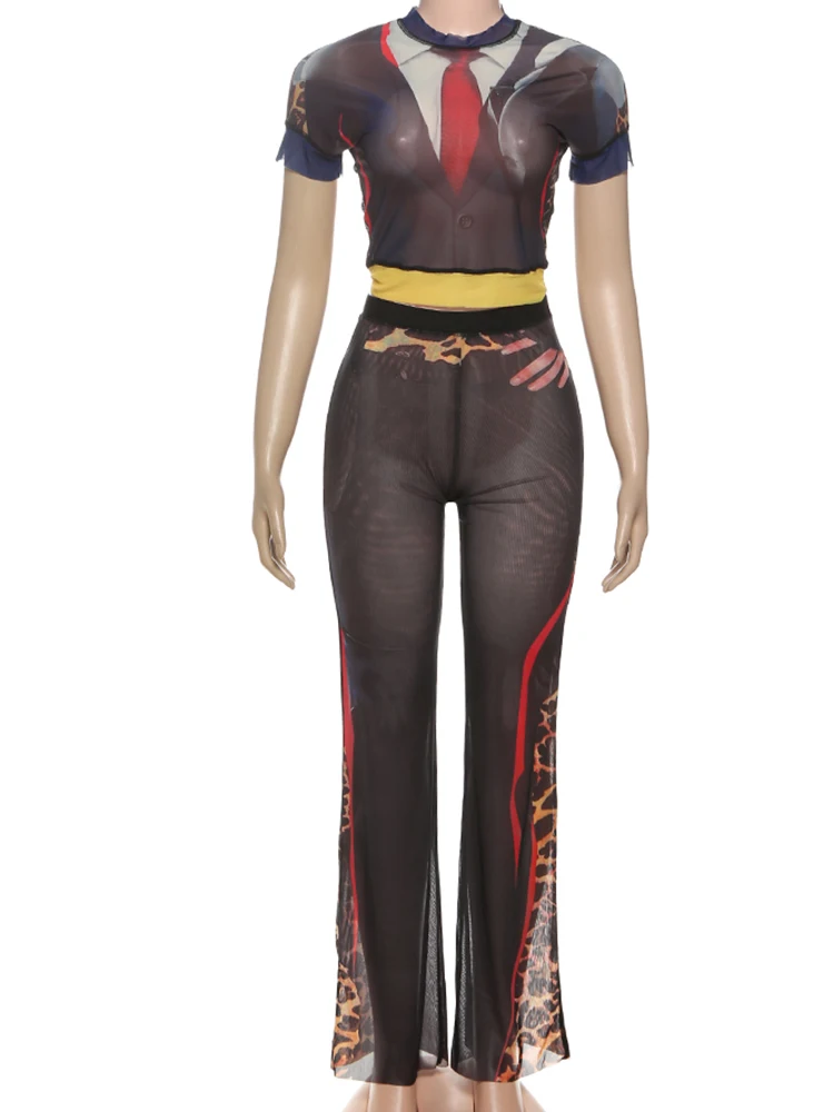 غريب سنور مثير المرأة 2 قطعة مجموعة انظر من خلال ليوبارد طباعة السراويل كم المحاصيل القمم مضيئة السراويل مطابقة كلوبوير نحيل وتتسابق