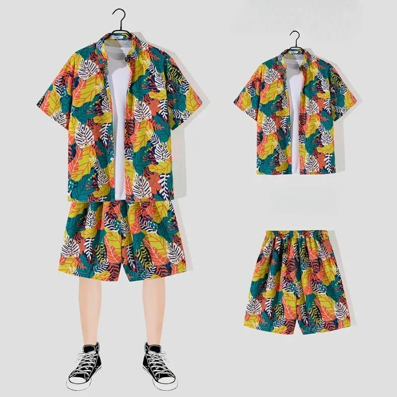Summer Men's Seaside Vacation Travel Beach Suit Fashion Loose Casual Hawaiian Short Sleeve Floral Shirt Shorts Two Piece Set