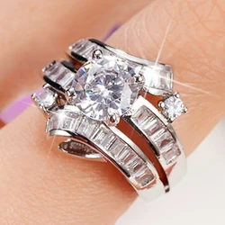 Huitan New Wedding Accessory Women Rings Luxury Paved Geometric CZ Sparkling Engagement Proposal Rings for Lover Fashion Jewelry