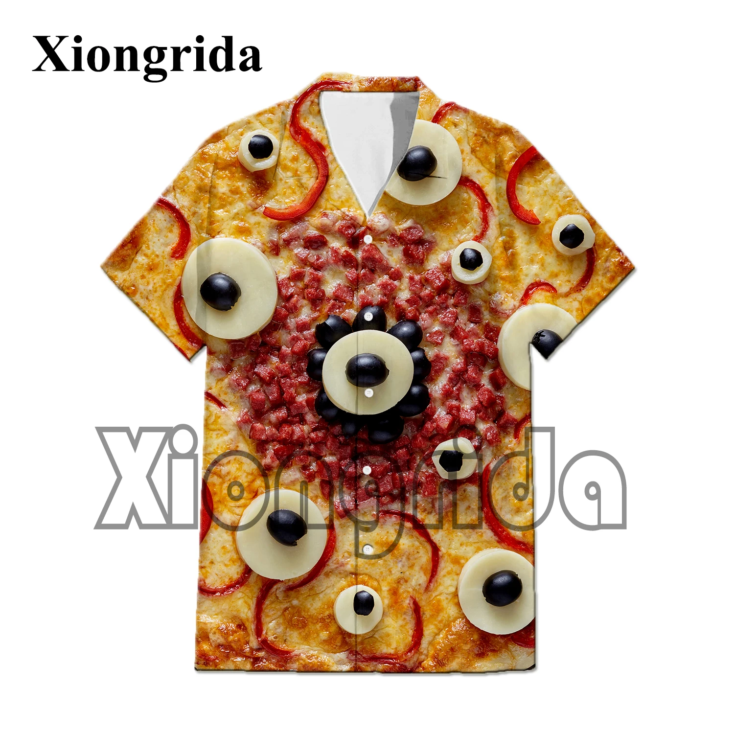 Novelty Pizza Print Shirts Mens 3D Food Print Hawaii Beach Shirts Hip Hop Harajuku Unisex Short Sleeve Blouse Tops Streetwear