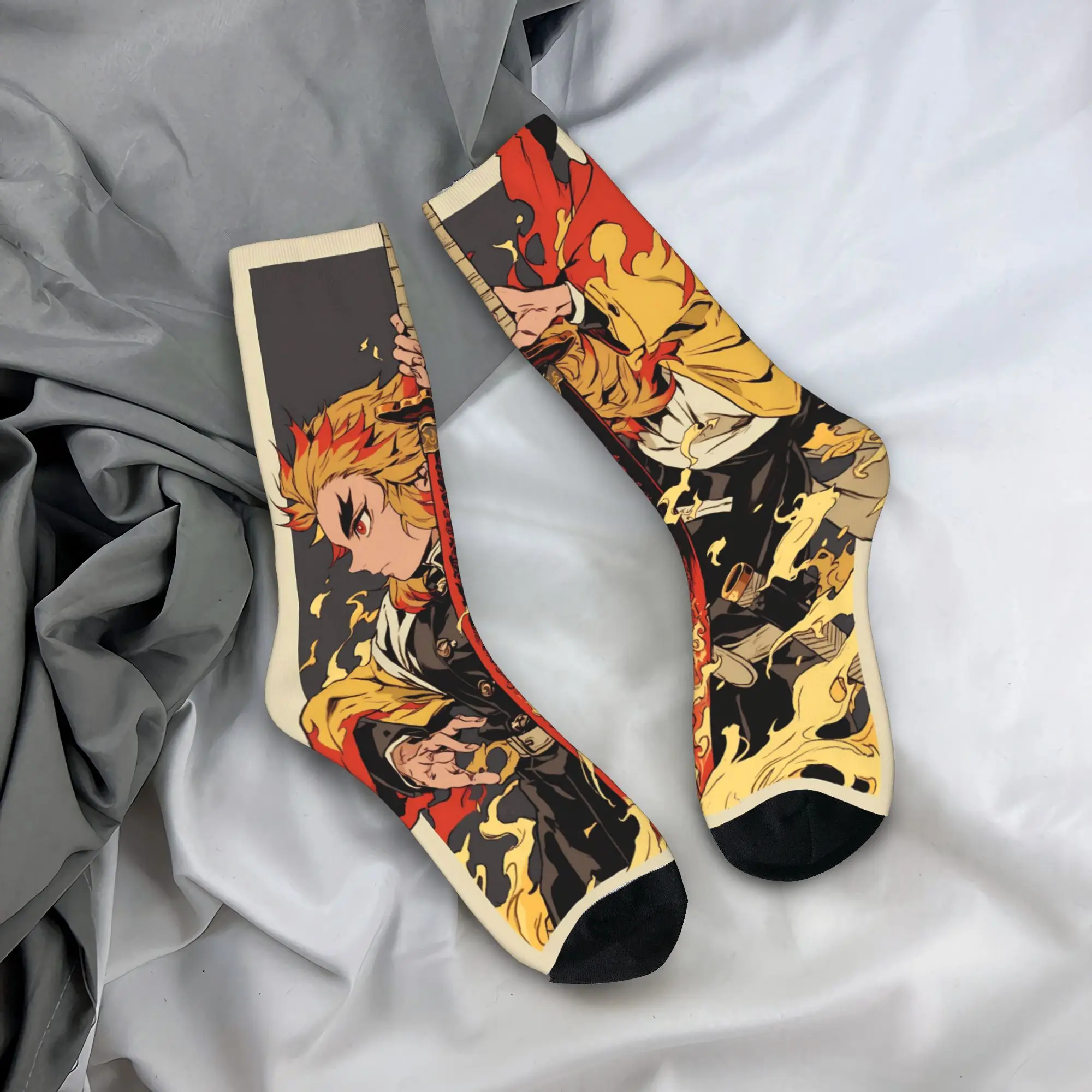 

Anime Kyōjurō Rengoku Socks Non Slip Stockings Men's Comfortable Outdoor Sports Socks Autumn Casual Custom Socks