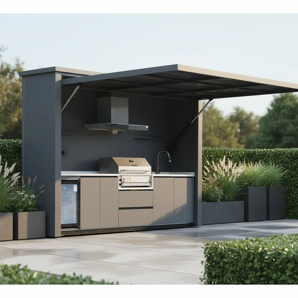 

Modern Container Outdoor Kitchen BBQ Grill Island Modular DIY Assembly Stone Marble Top Weatherproof Patio Furniture