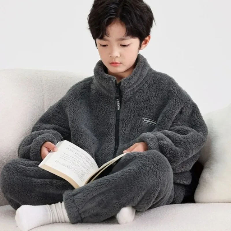 

Комплект детской домашней одежды, новинка 2025 года, коралловые фланелевые пижамы для мальчиков, термобелье больших размеров