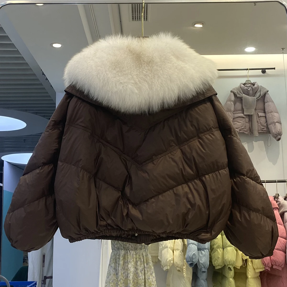 2025 Women's Clothing Large fur collar short down jacket, fashionable thickened slim coat Autumn Winter New 1102